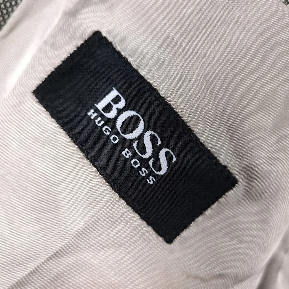 VTG Hugo Boss Blazer‎ Mens 44L Brown Geometric 3 Button Sport Coat Wool